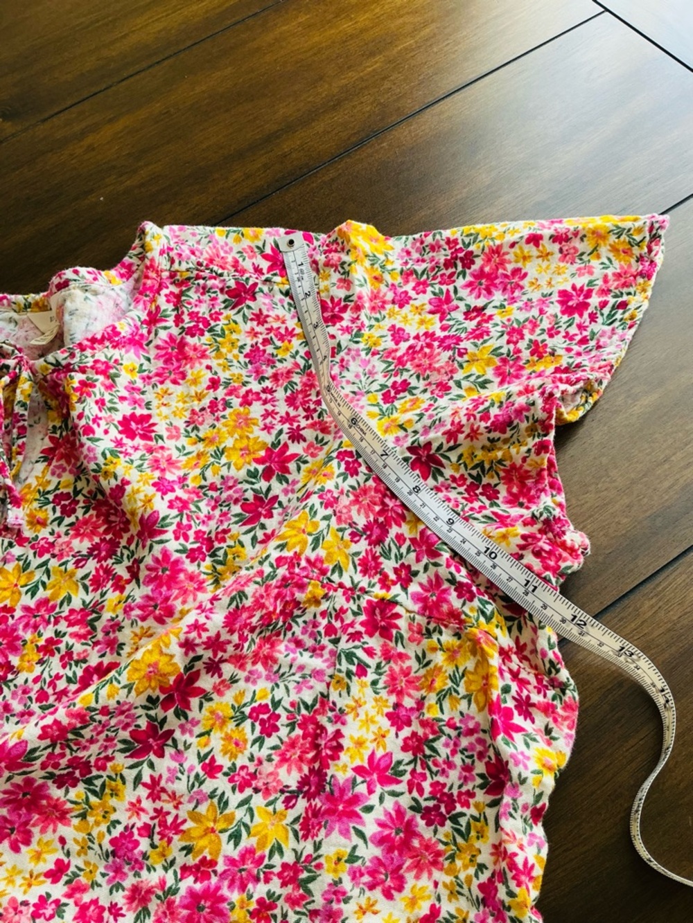 Terra & Sky Pink and Yellow Floral Tie-Neck Peplum Top - Picture 6 of 7
